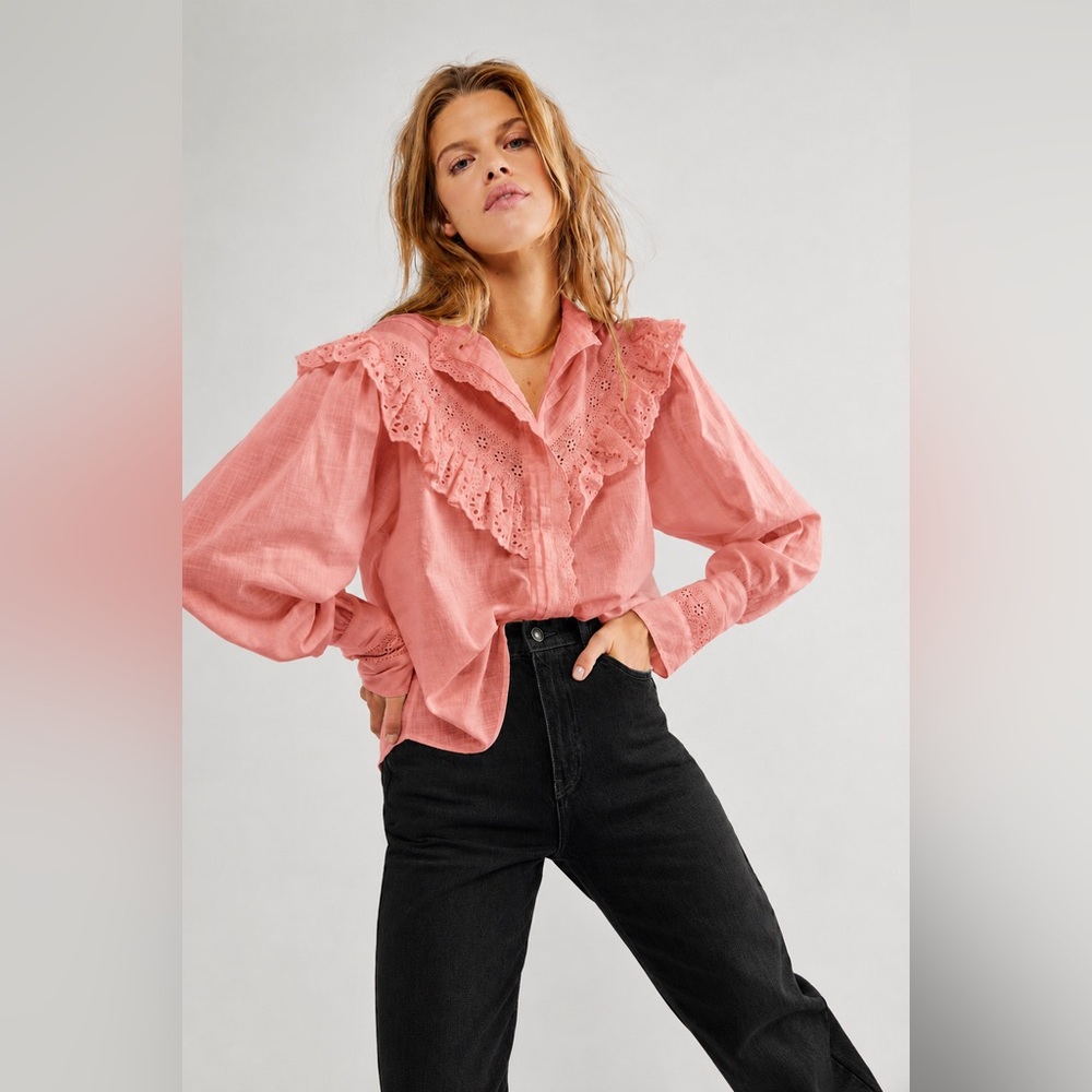 Free people hit the road button down blouse